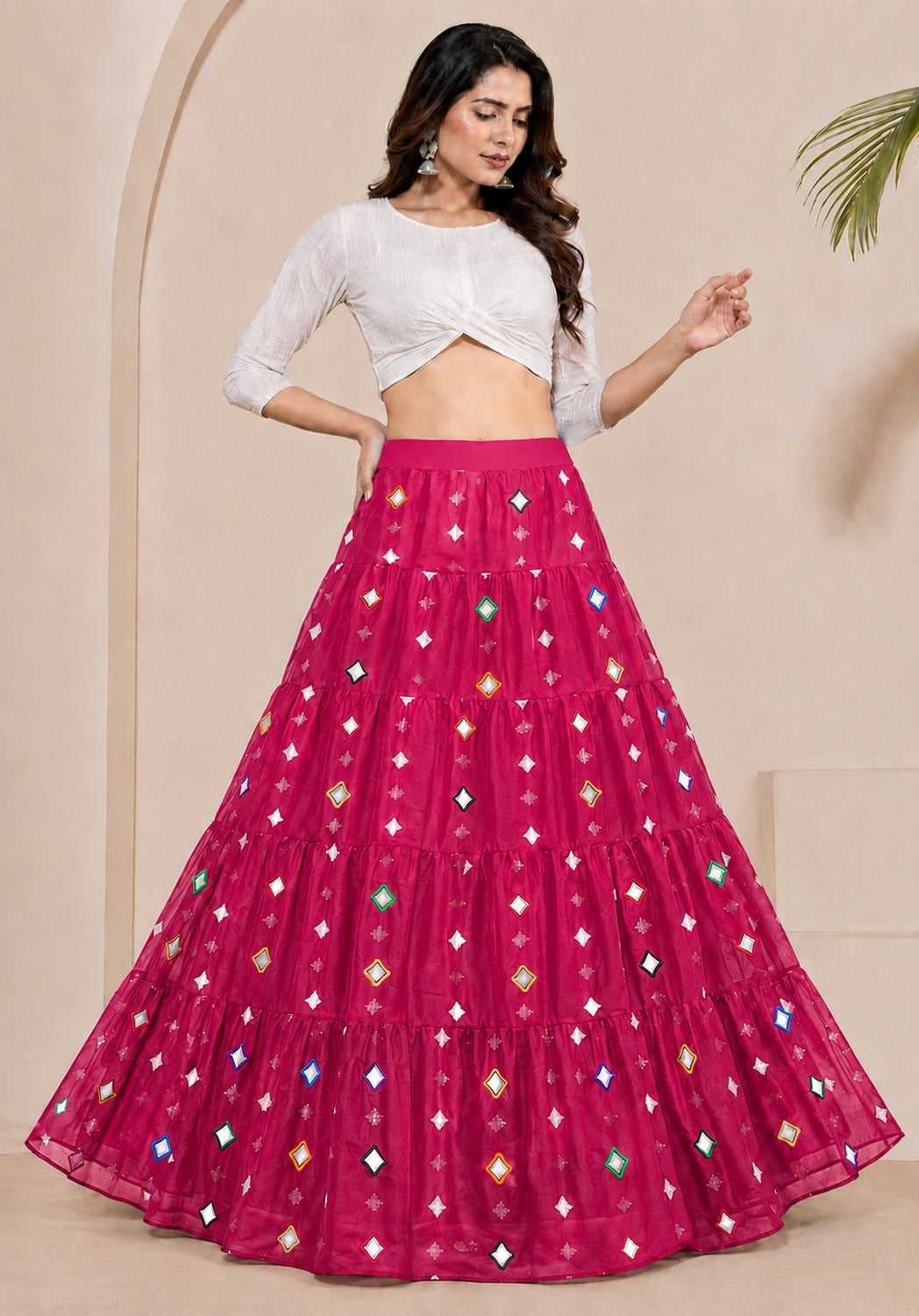 Rani Pure Premium Georgette Elegant Embroidery with Ring Work Navratri Skirt