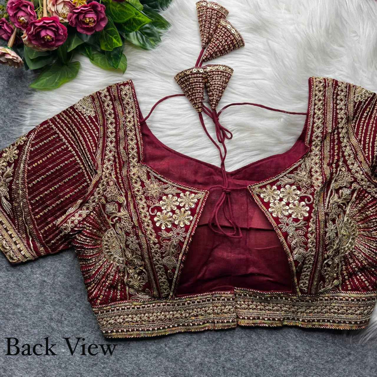 Maroon Pure Italian Jari Heavy Codding Sequence Work Bridal Blouse