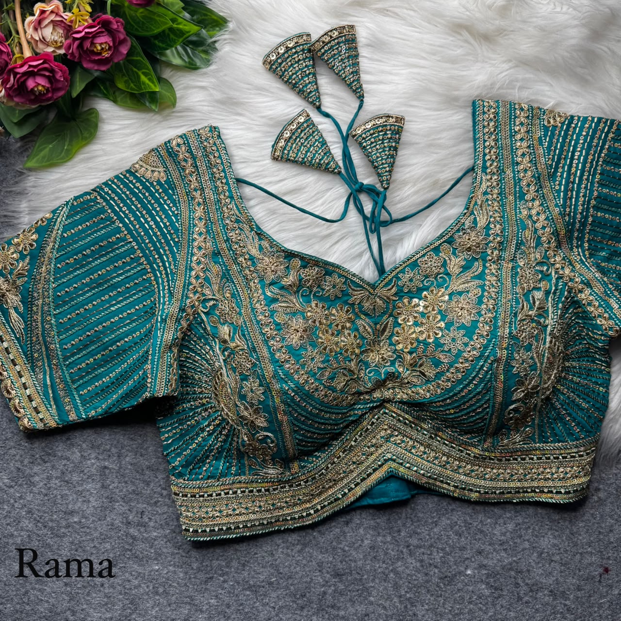 Rama Pure Italian Jari Heavy Codding Sequence Work Bridal Blouse