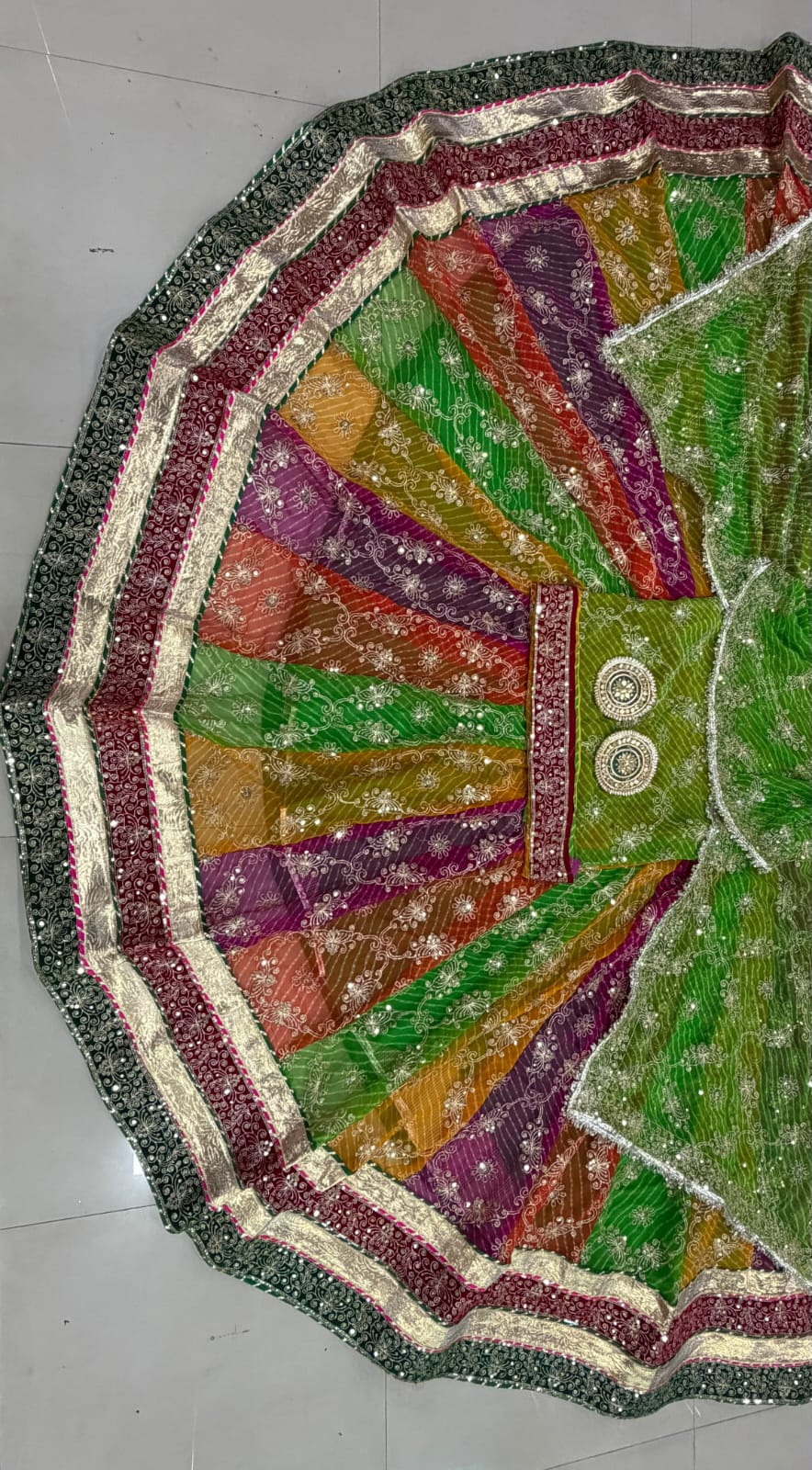 Green Pure Georgette Lehariya Chunni Rajasthani Rajputi Lehenga Choli
