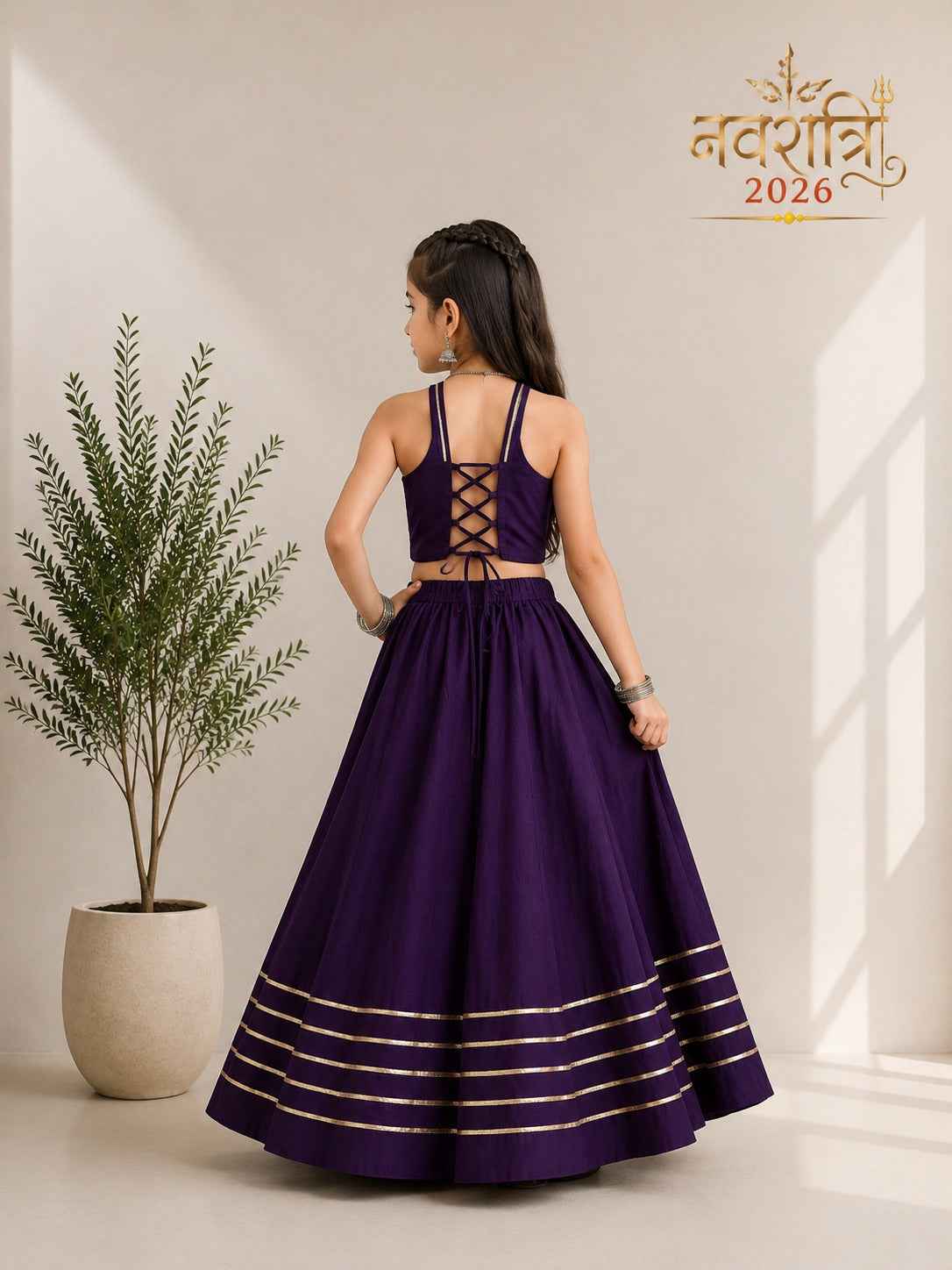Purple Pure Roman Silk Heavy Work Kid&