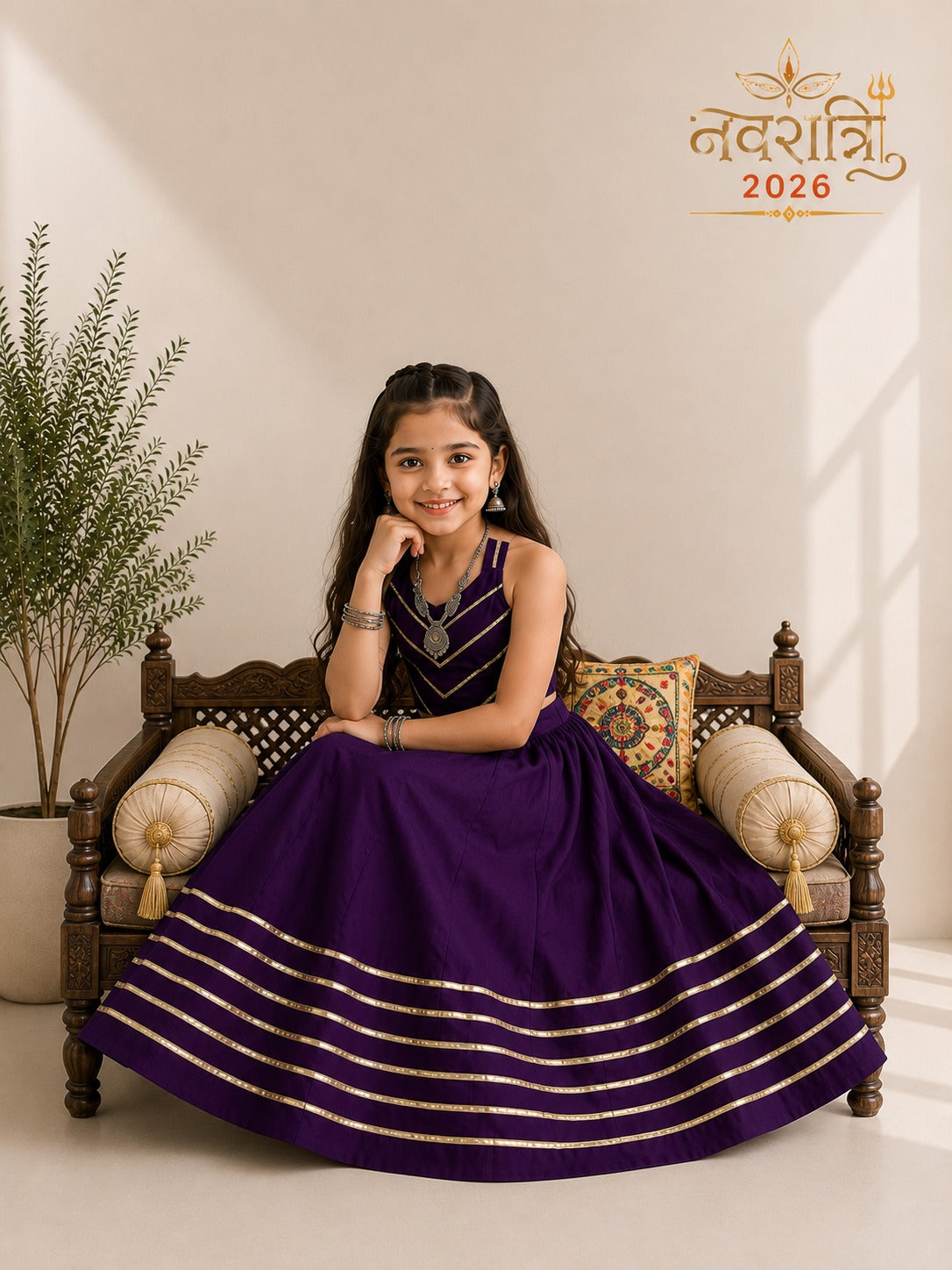 Purple Pure Roman Silk Heavy Work Kid&