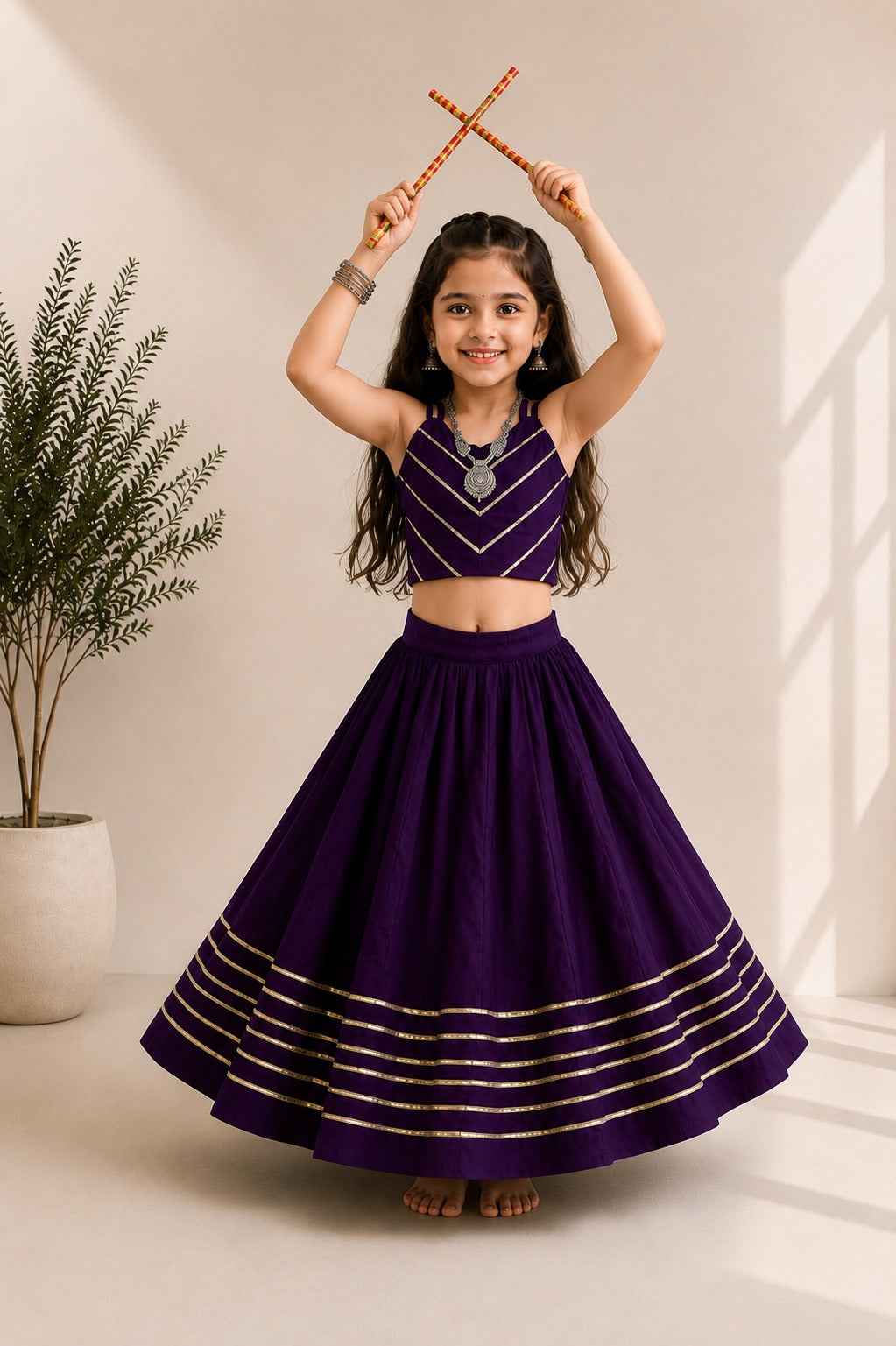 Purple Pure Roman Silk Heavy Work Kid&