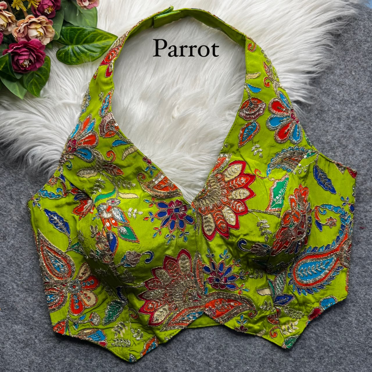 Rama Pure Viscose Soft Crape Silk Halter Neck Pure Position Work Navratri Blouse