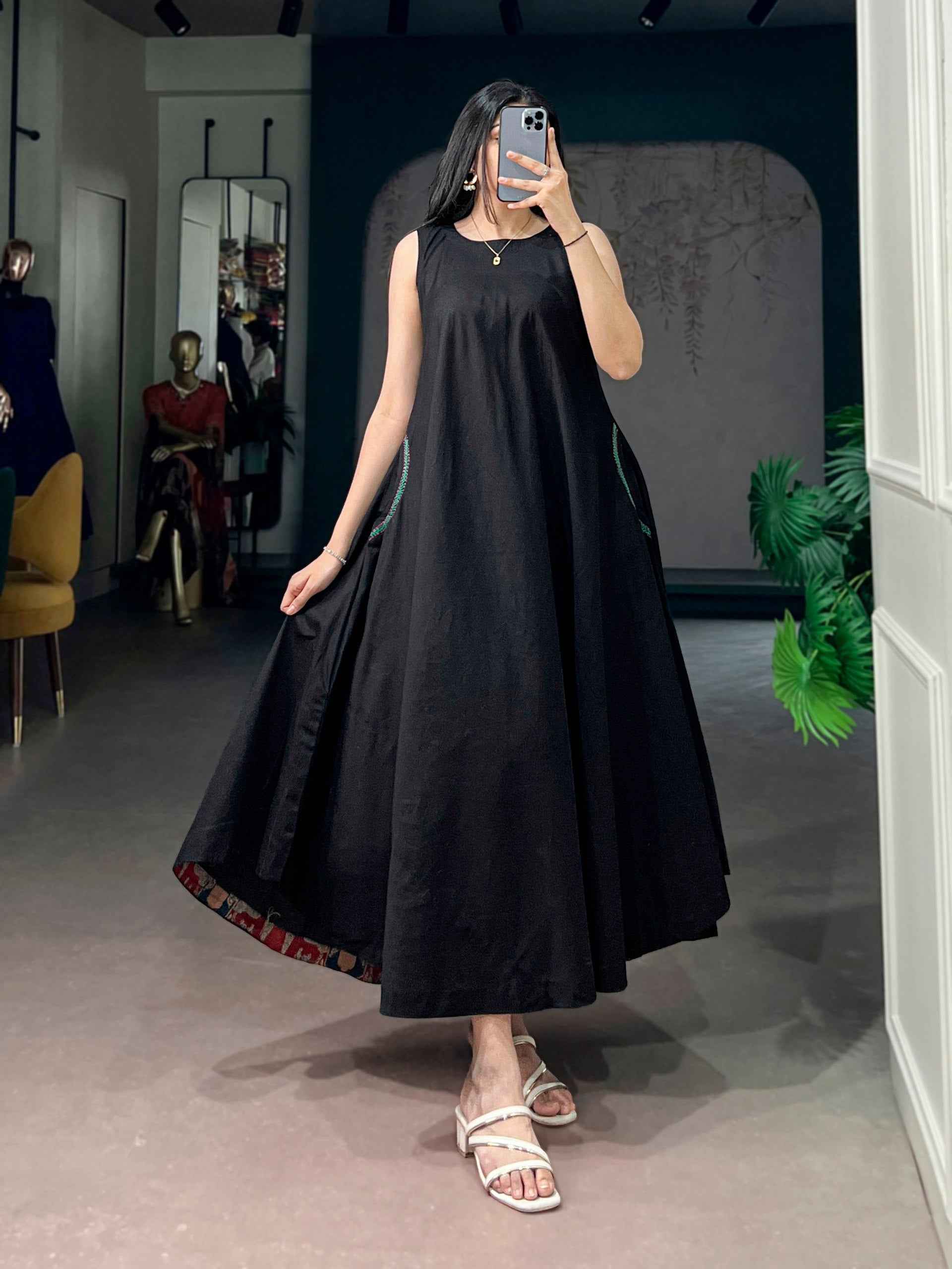 Black Pure Khadi Cotton Long Kurti with Wooden Buttons