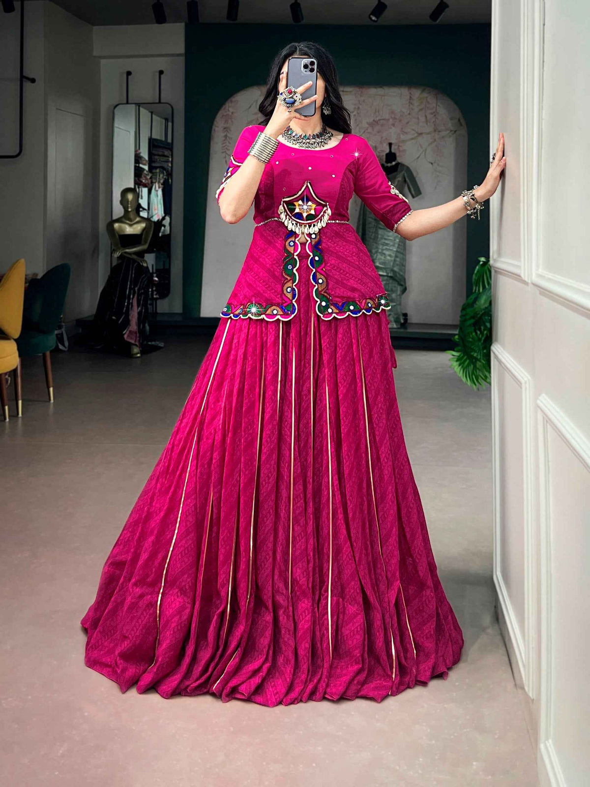 Rani Pure Georgette Printed Gamthi Work Navratri Lehenga Choli