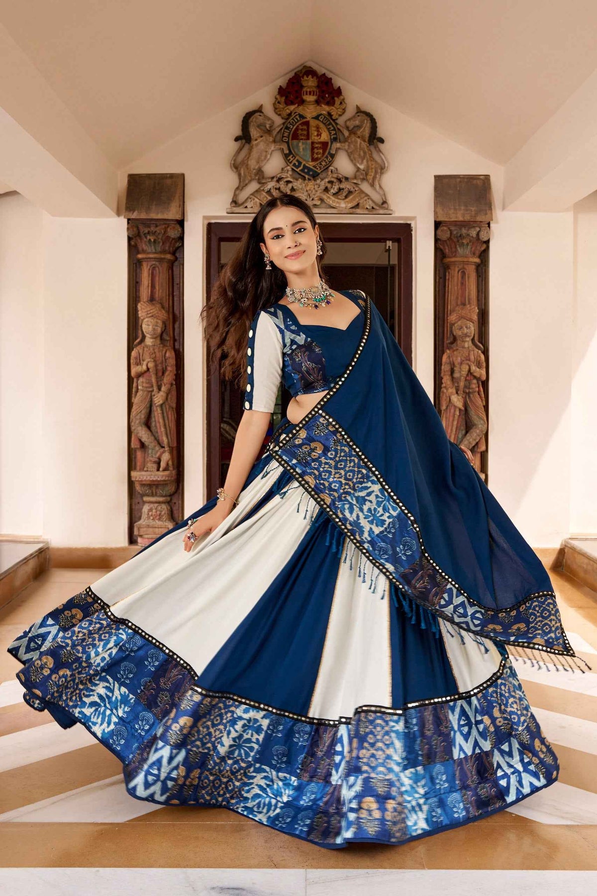 Blue Pure Rayon Gotta Patti Gamthi Work Navratri Lehenga Choli