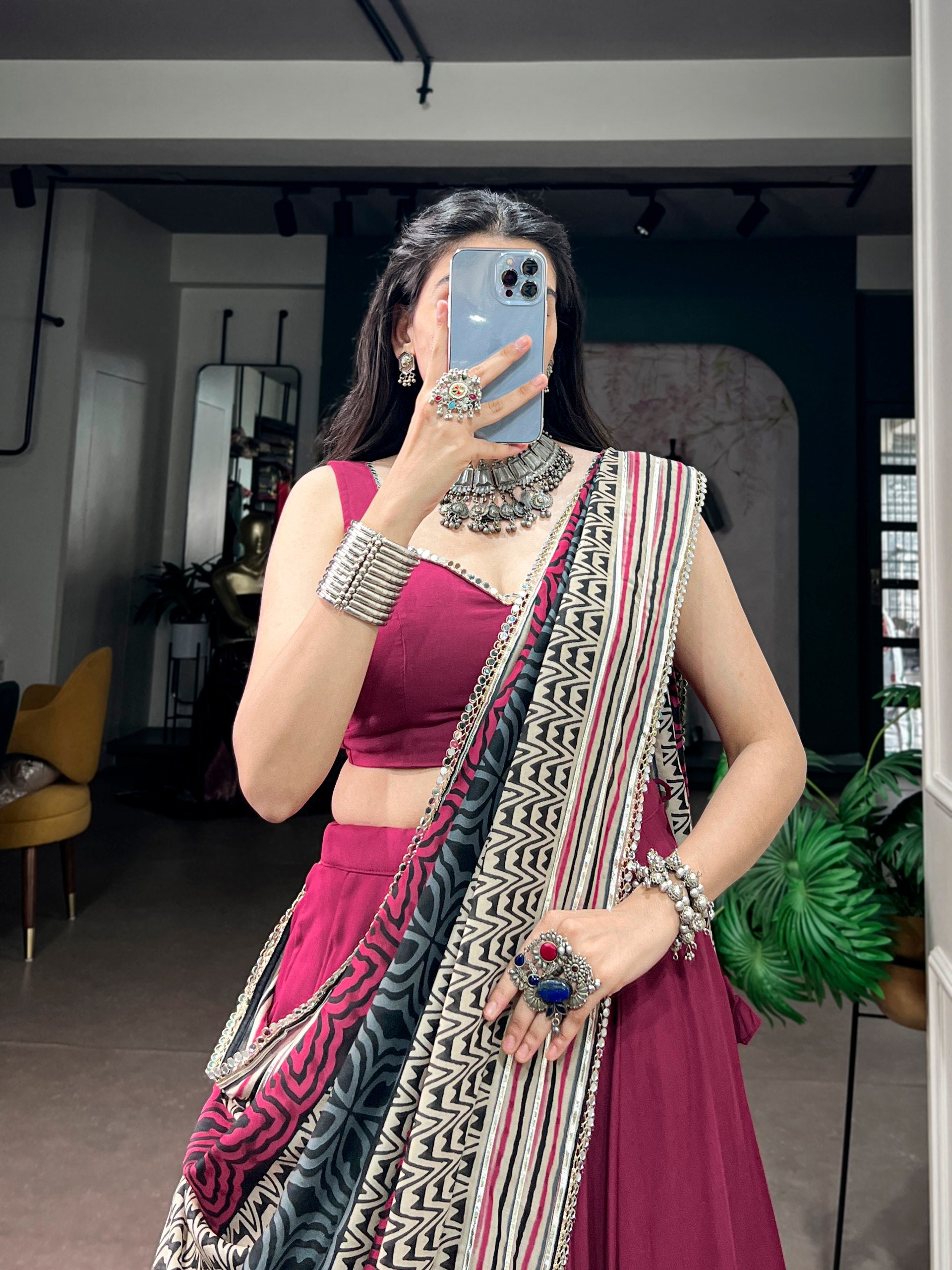 Rani Pink Pure Rayon Gotta Patti Gamthi Work Navratri Lehenga Choli
