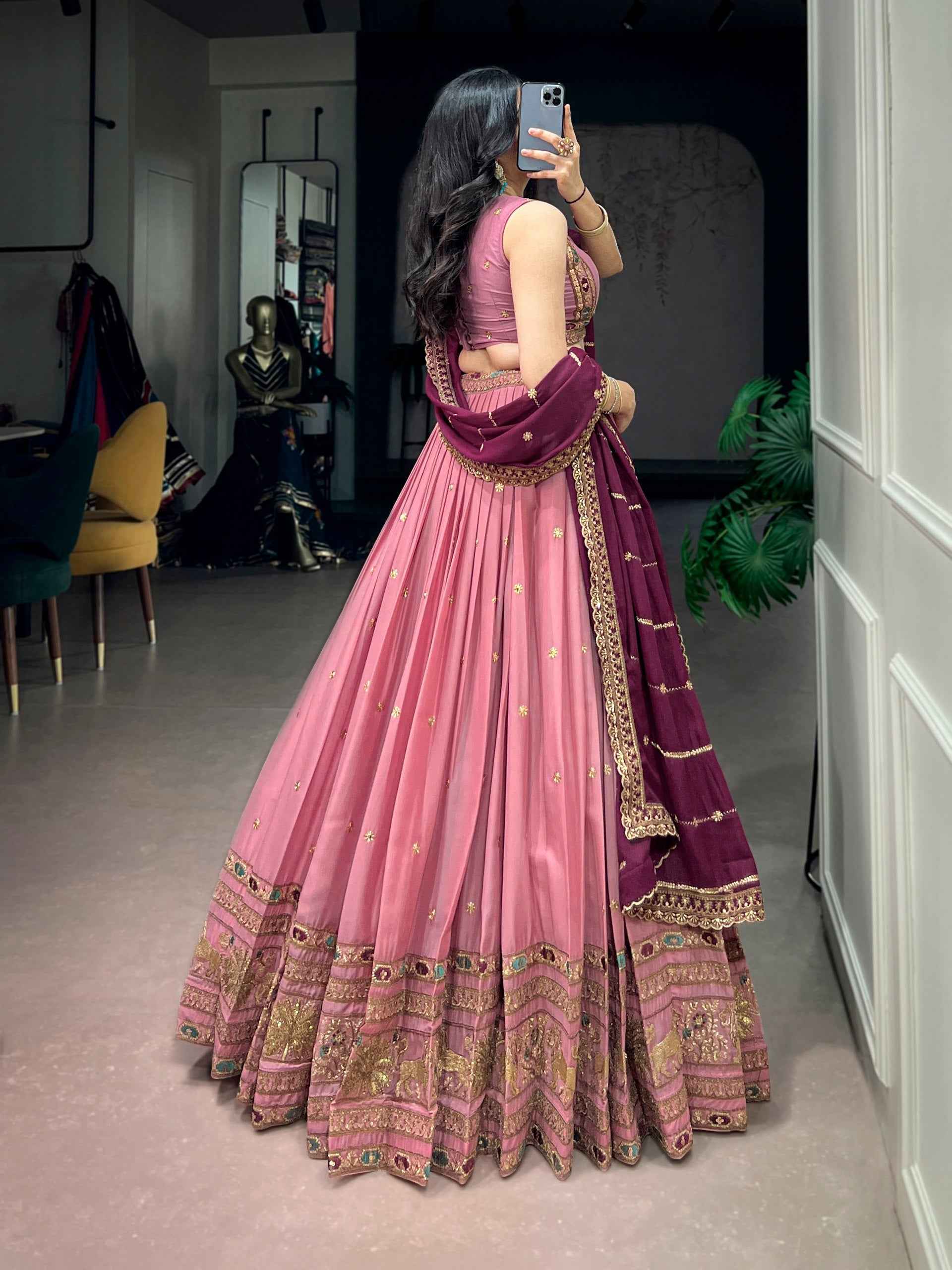 Pink Pure Star Georgette Zari Sequins Lehenga Choli