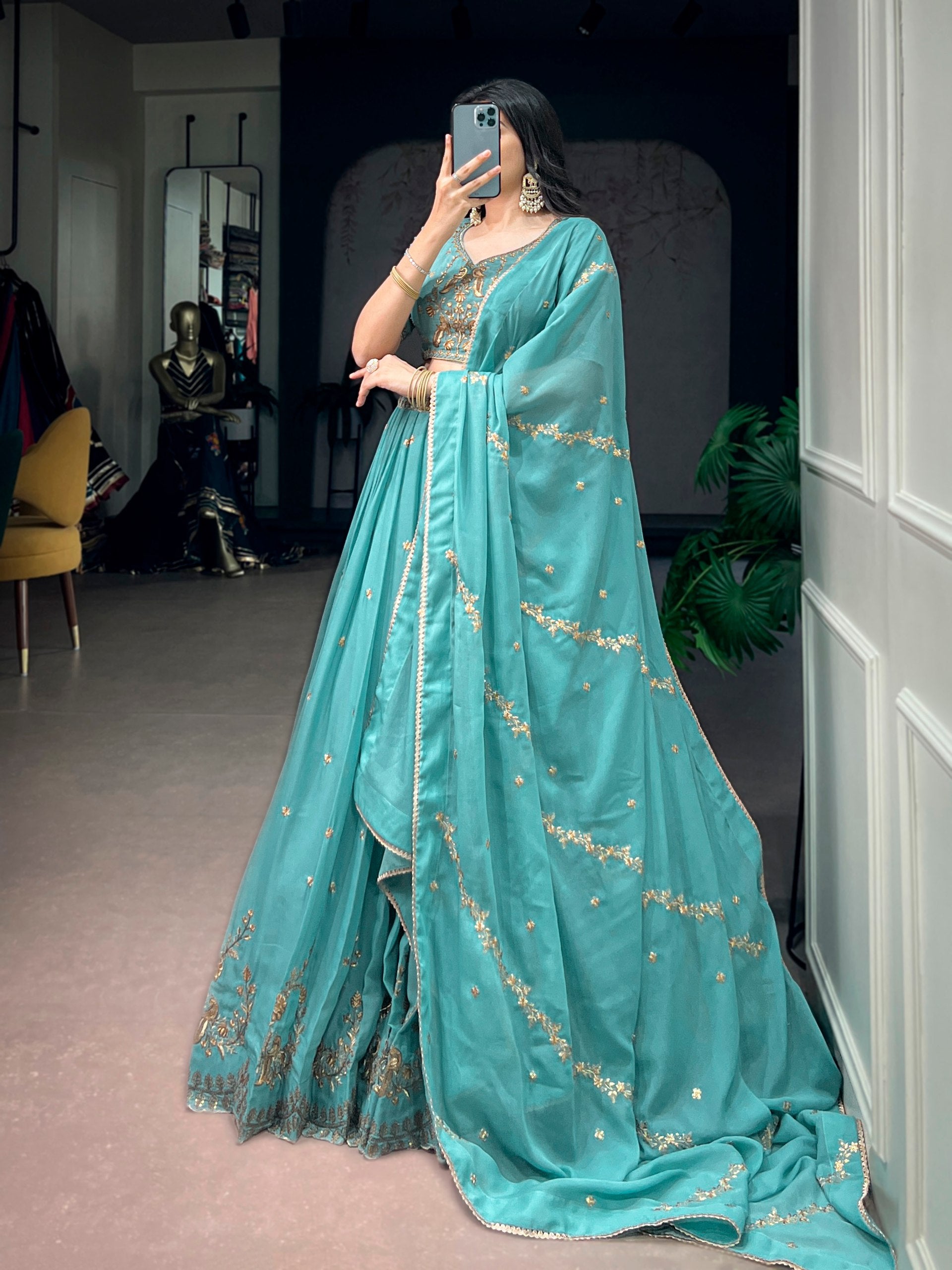 Sky Pure Star Georgette Zari Sequins Lehenga Choli