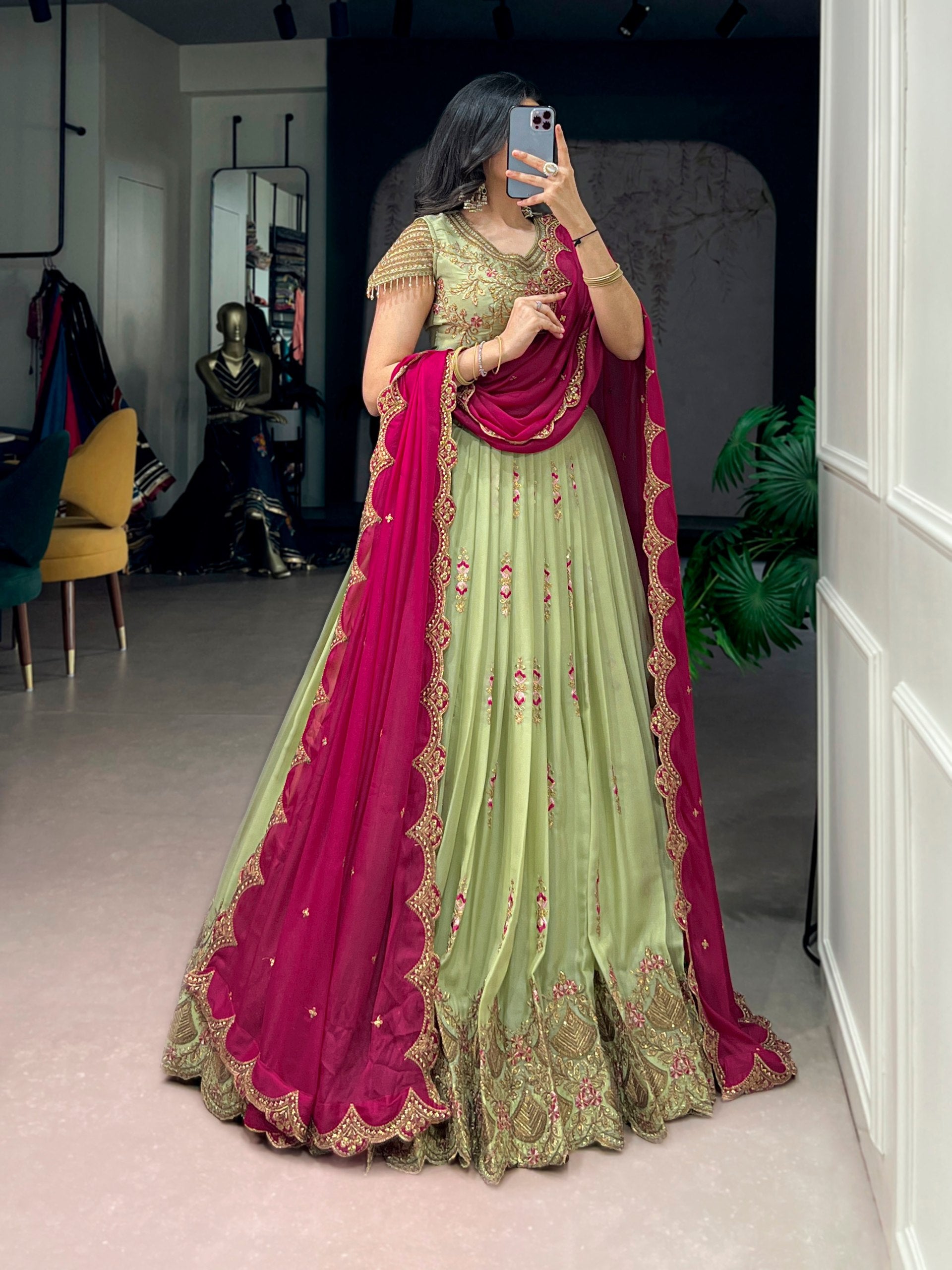 Pista Pure Star Georgette Zari Sequins Lehenga Choli