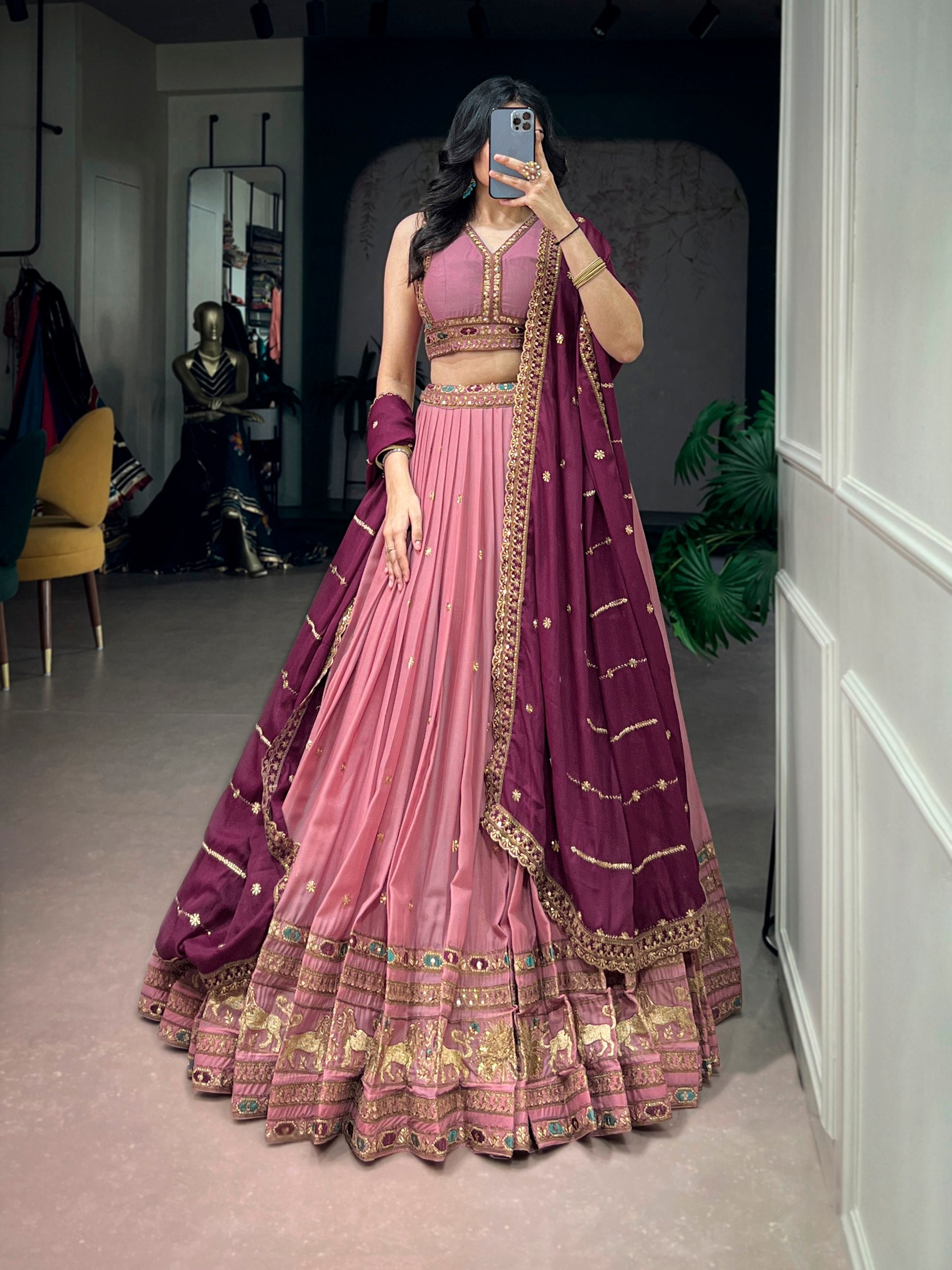 Pink Pure Star Georgette Zari Sequins Lehenga Choli