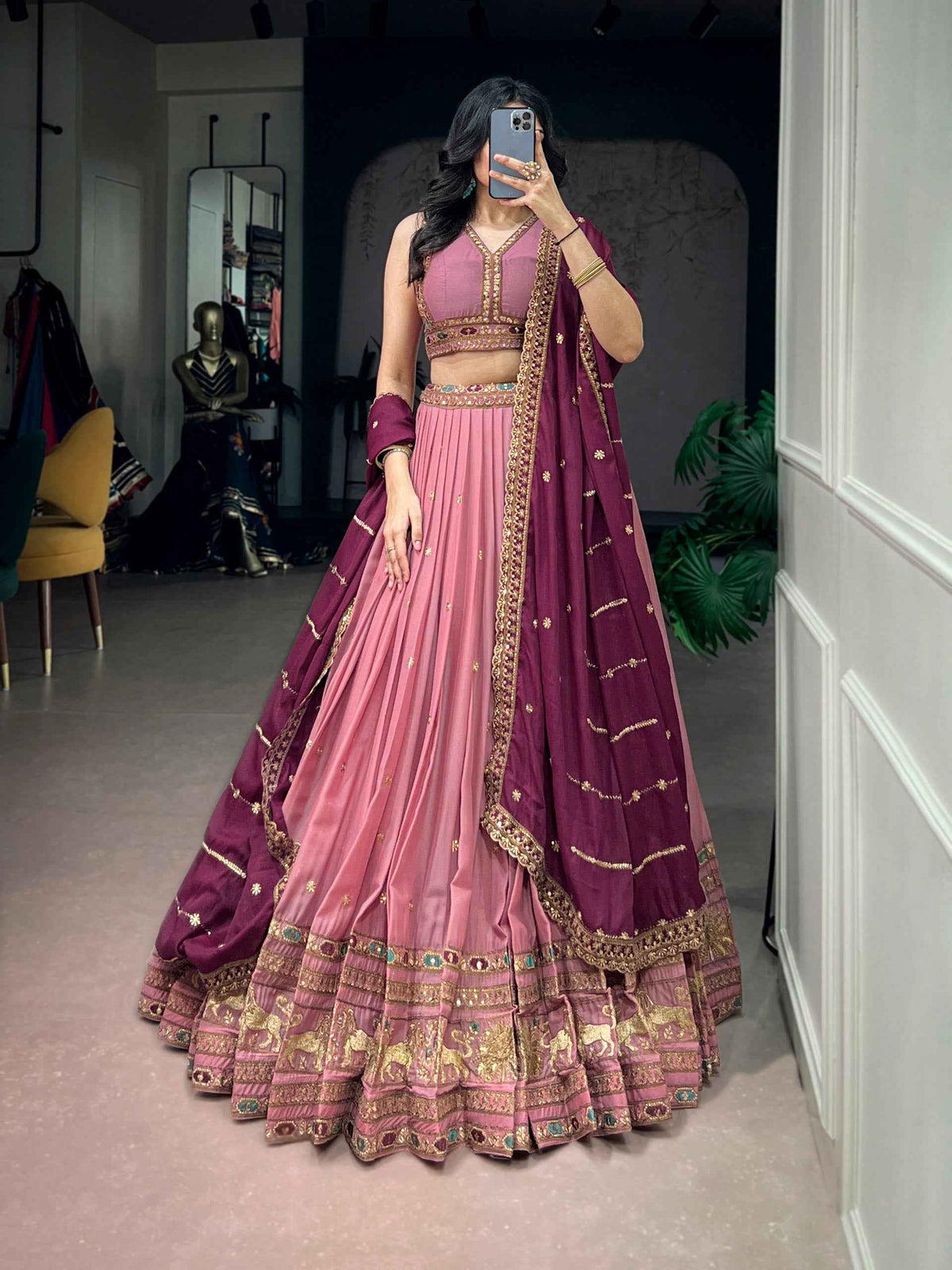 Pink Pure Star Georgette Zari Sequins Lehenga Choli