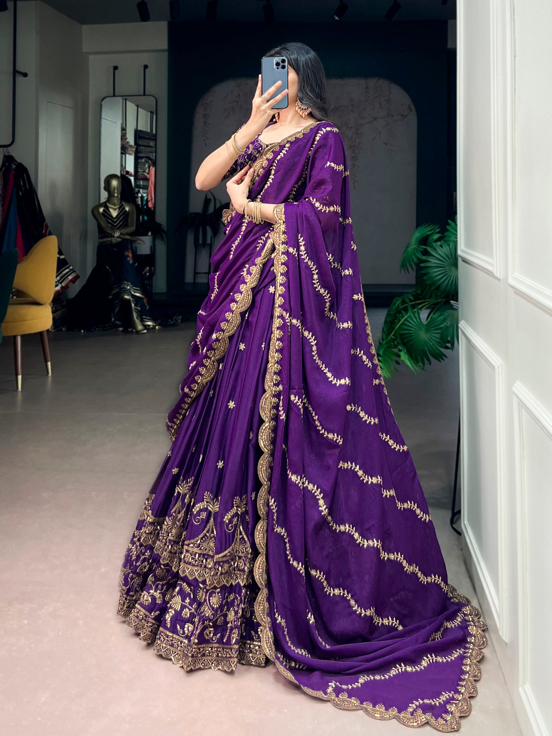 Purple Pure Star Georgette Zari Sequins Lehenga Choli