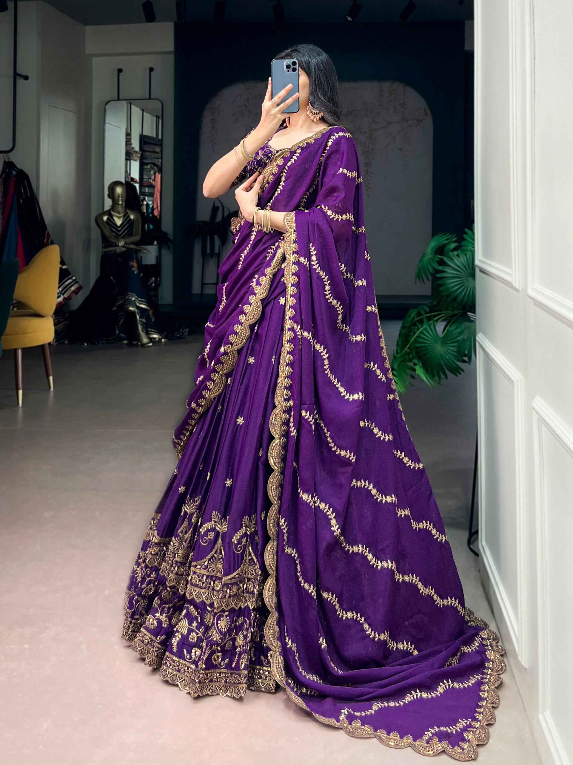 Purple Pure Star Georgette Zari Sequins Lehenga Choli