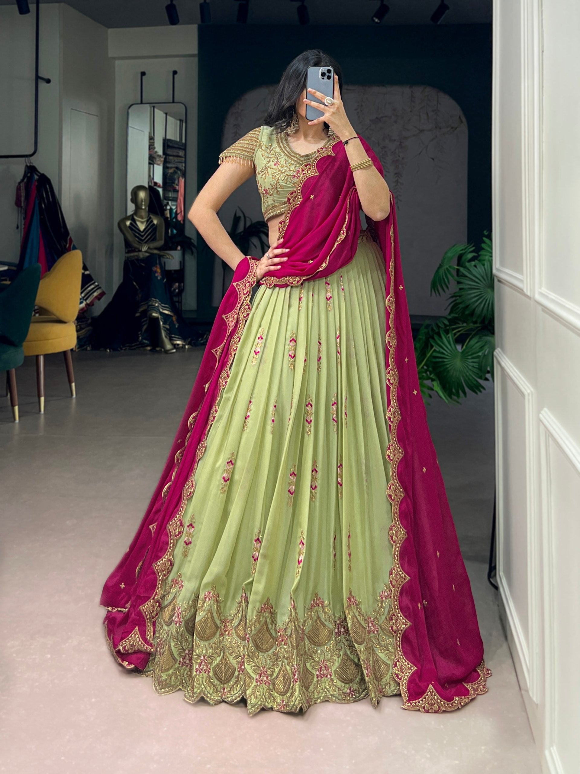 Pista Pure Star Georgette Zari Sequins Lehenga Choli