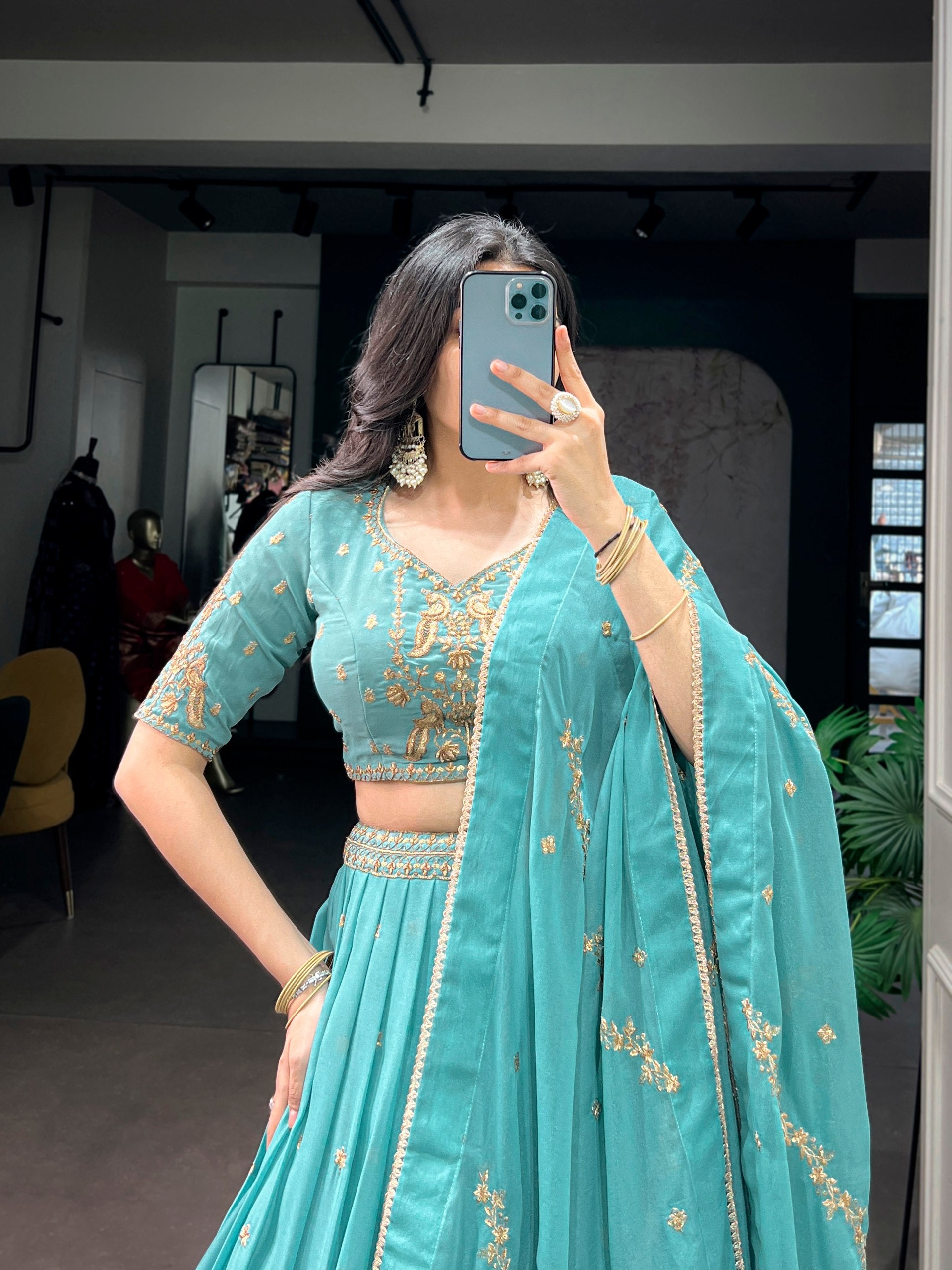 Sky Pure Star Georgette Zari Sequins Lehenga Choli