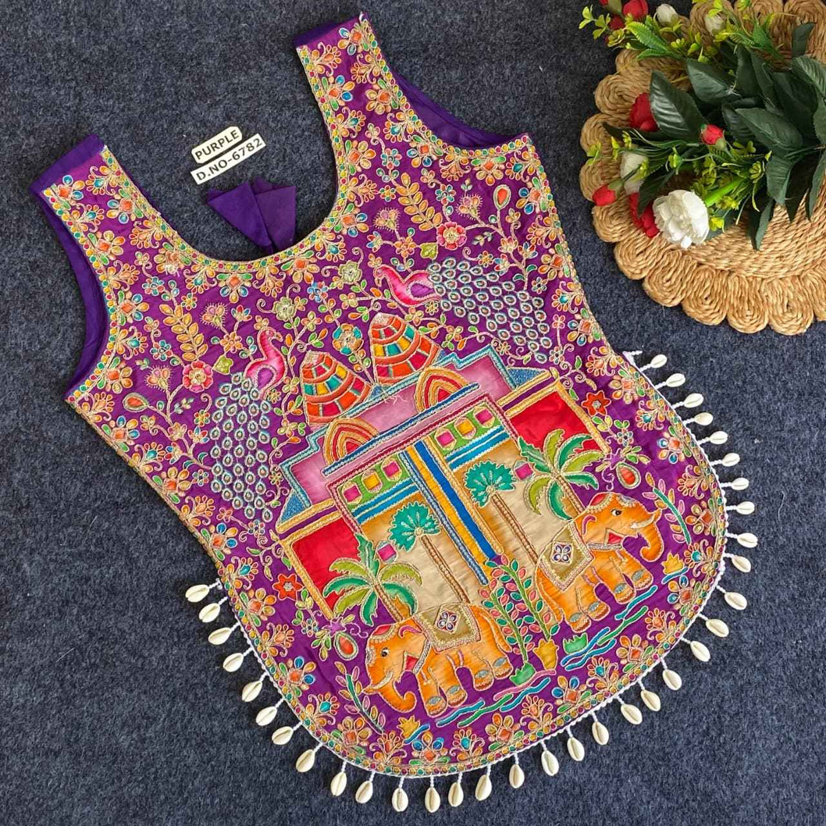 Purple Pure Heavy Viscose Position Original Kodi Work Navratri Blouse