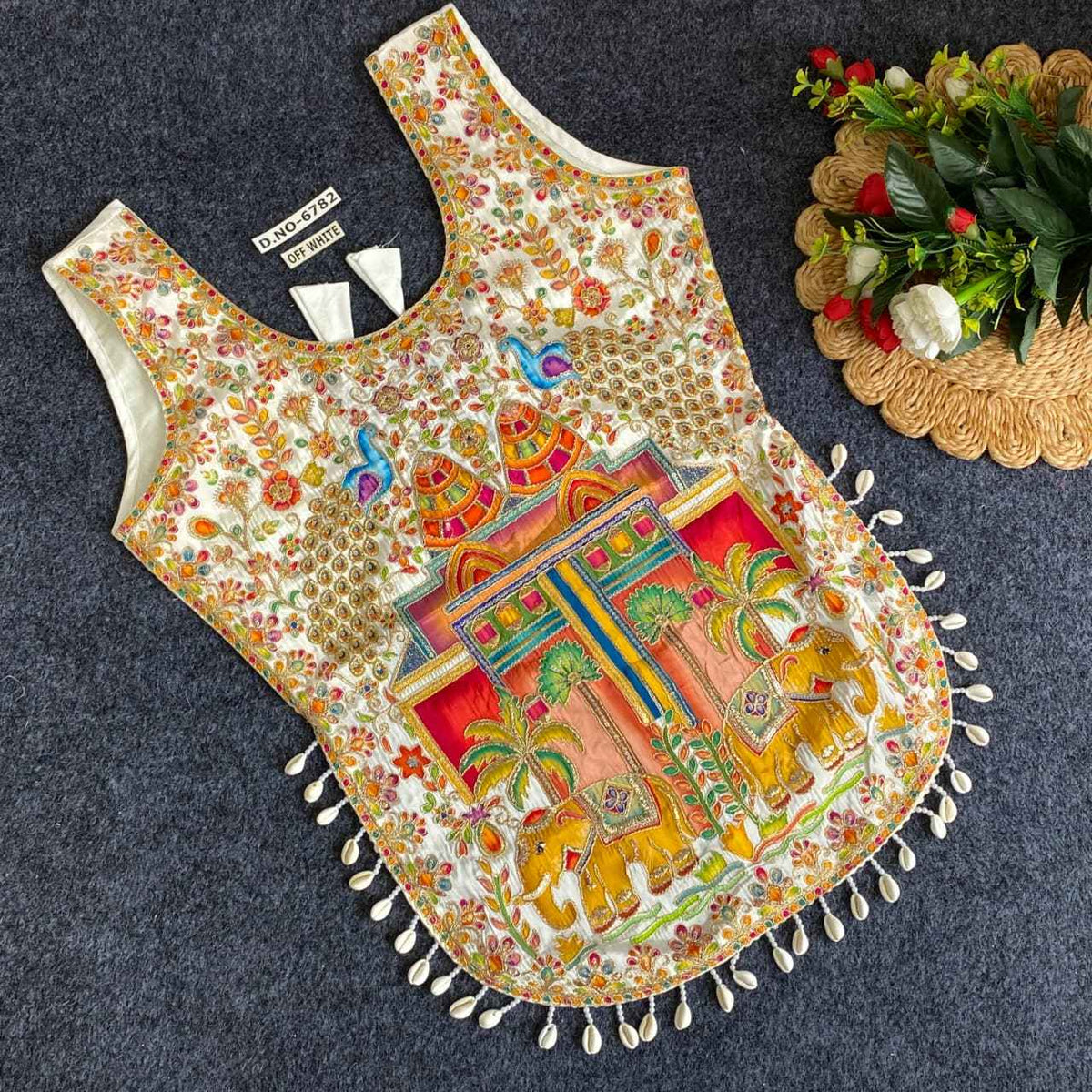 White Pure Heavy Viscose Position Original Kodi Work Navratri Blouse