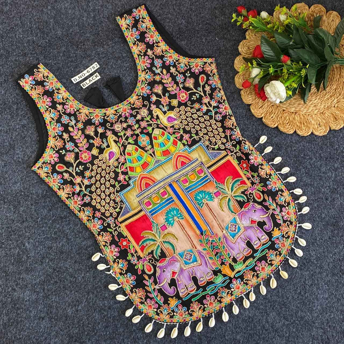 Black Pure Heavy Viscose Position Original Kodi Work Navratri Blouse