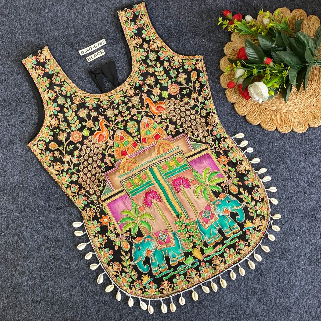 Black Pure Heavy Viscose Position Original Kodi Work Navratri Blouse