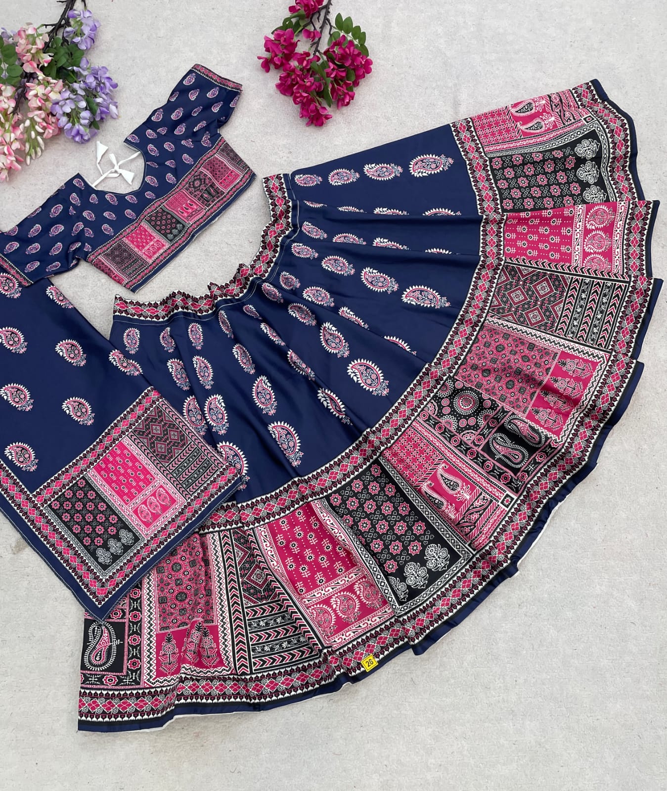 Blue Pure Heavy Silk Digital Ajarak Print Kid&