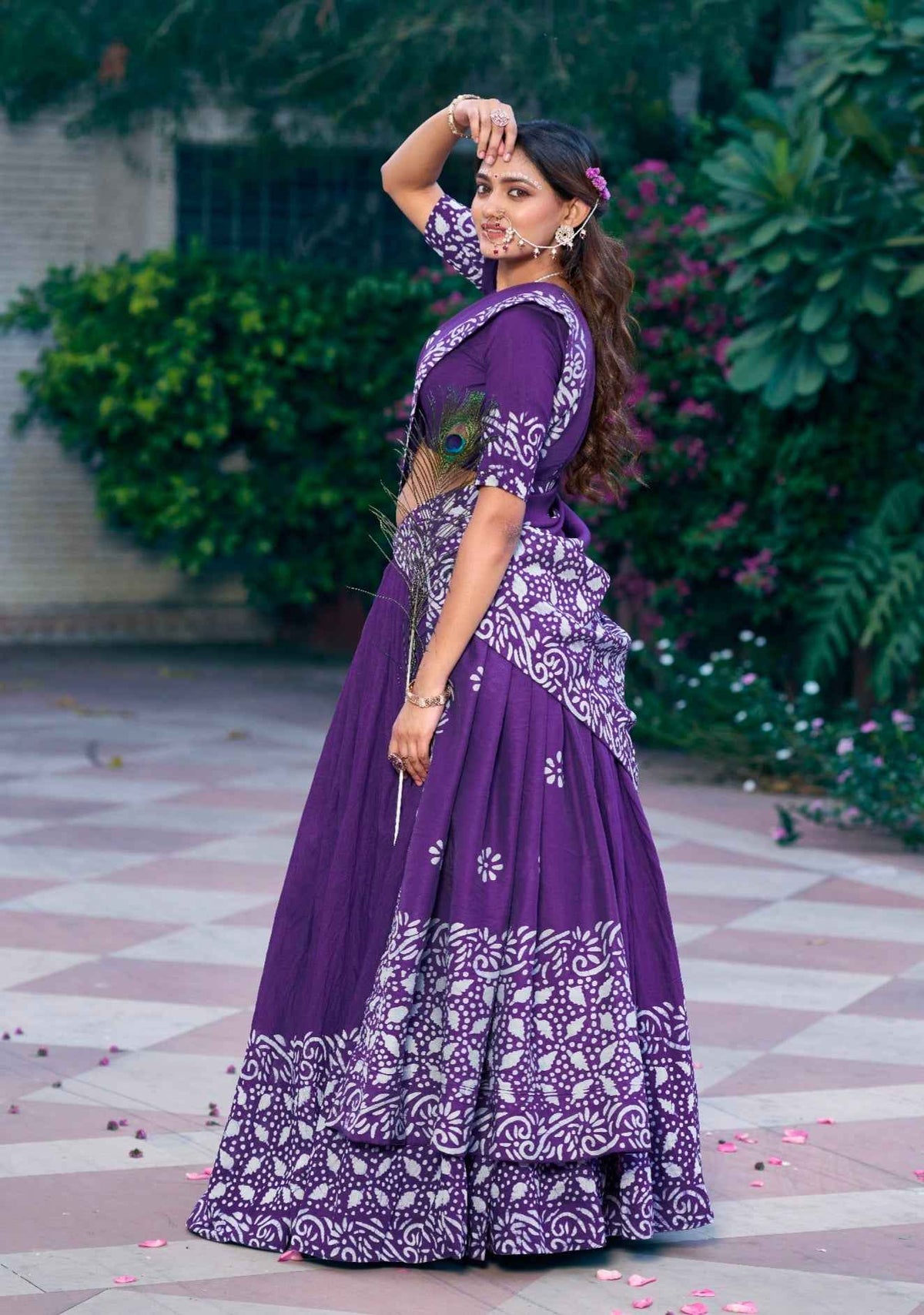 Purple Pure Lightweight Cotton Chanderi Natural Batik Printed Lehenga Choli