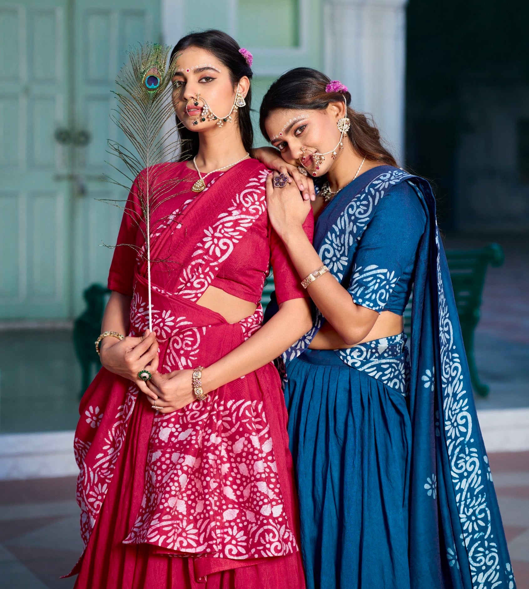 Rani Pink Pure Lightweight Cotton Chanderi Natural Batik Printed Lehenga Choli
