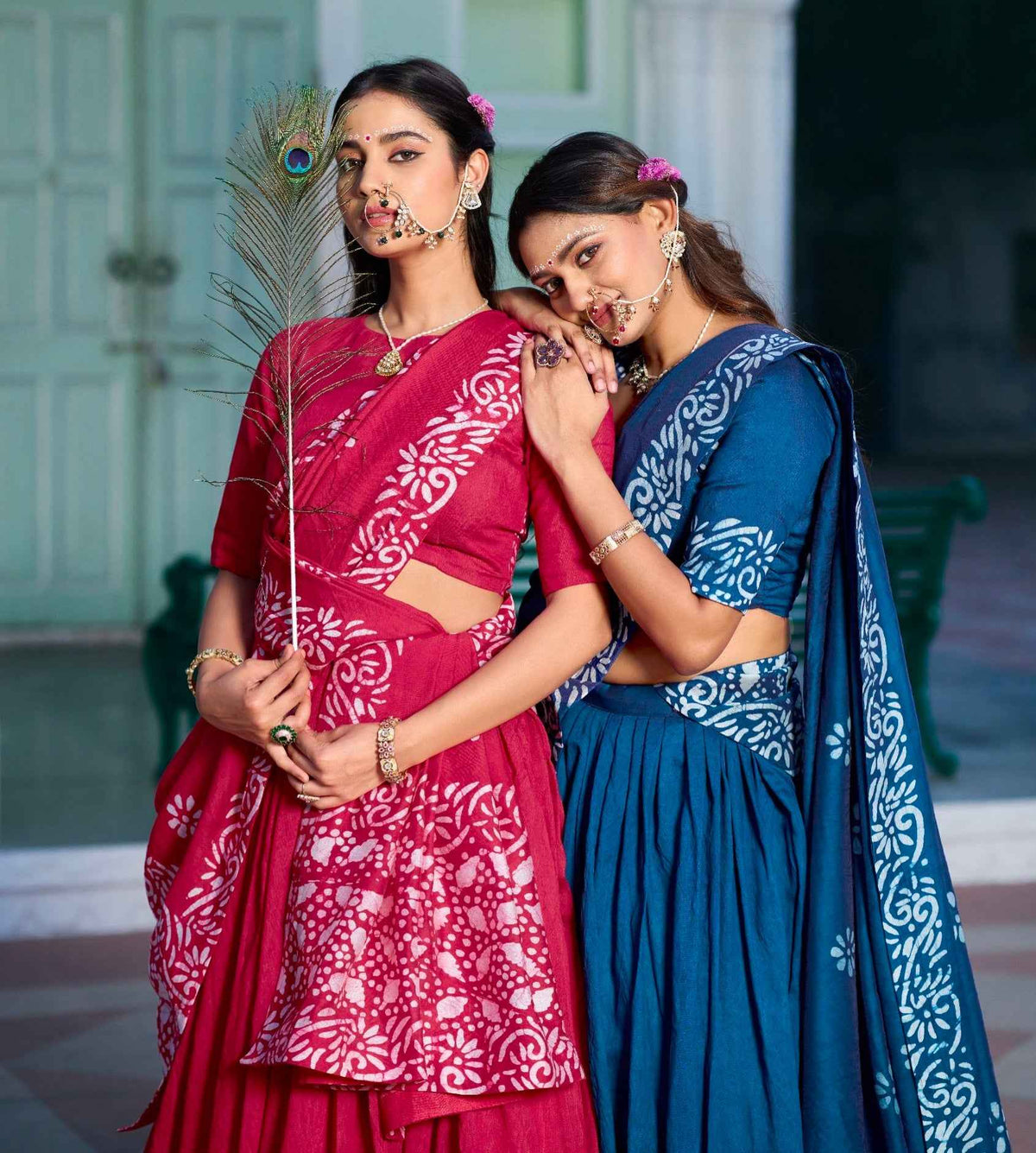 Rani Pink Pure Lightweight Cotton Chanderi Natural Batik Printed Lehenga Choli