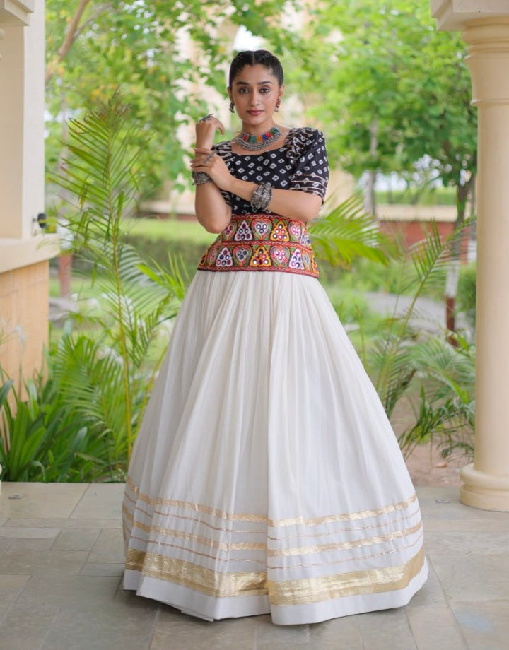 Black Pure Cora Cotton Attractive Gota Patti Work Navratri Lehenga Choli