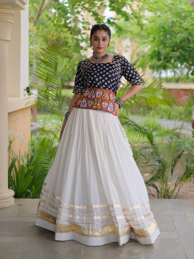Black Pure Cora Cotton Attractive Gota Patti Work Navratri Lehenga Choli