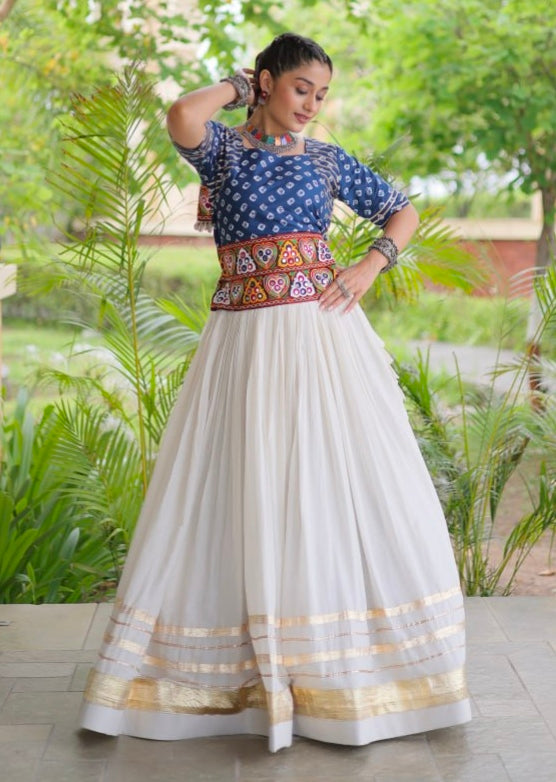 Blue Pure Cora Cotton Attractive Gota Patti Work Navratri Lehenga Choli