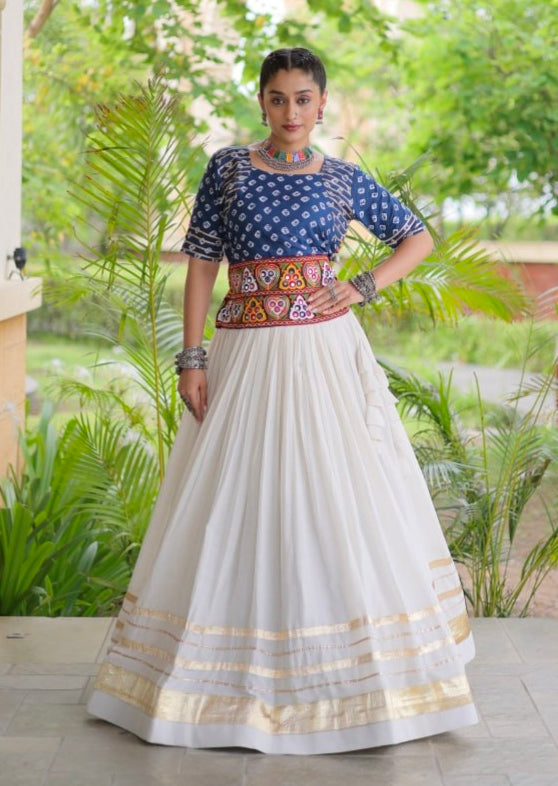 Blue Pure Cora Cotton Attractive Gota Patti Work Navratri Lehenga Choli