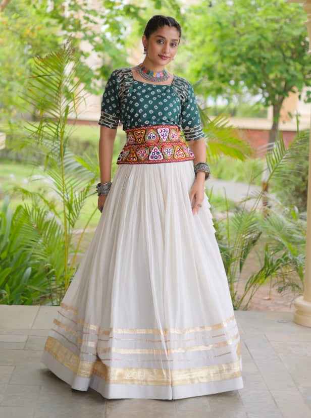 Green Pure Cora Cotton Attractive Gota Patti Work Navratri Lehenga Choli