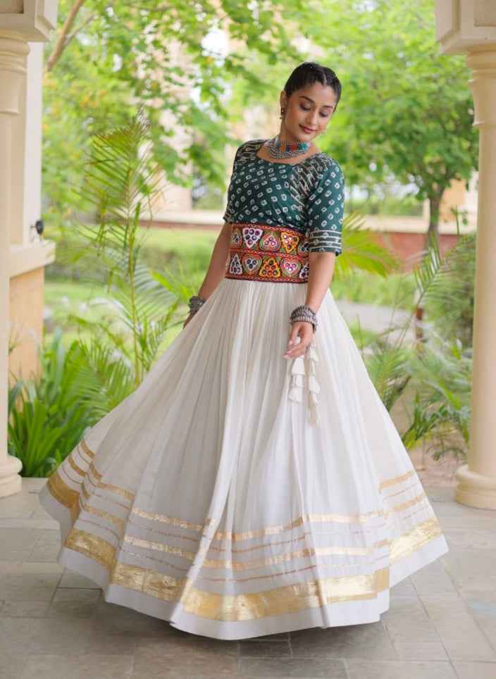 Green Pure Cora Cotton Attractive Gota Patti Work Navratri Lehenga Choli