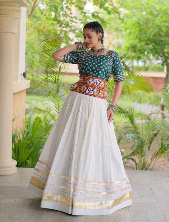 Green Pure Cora Cotton Attractive Gota Patti Work Navratri Lehenga Choli