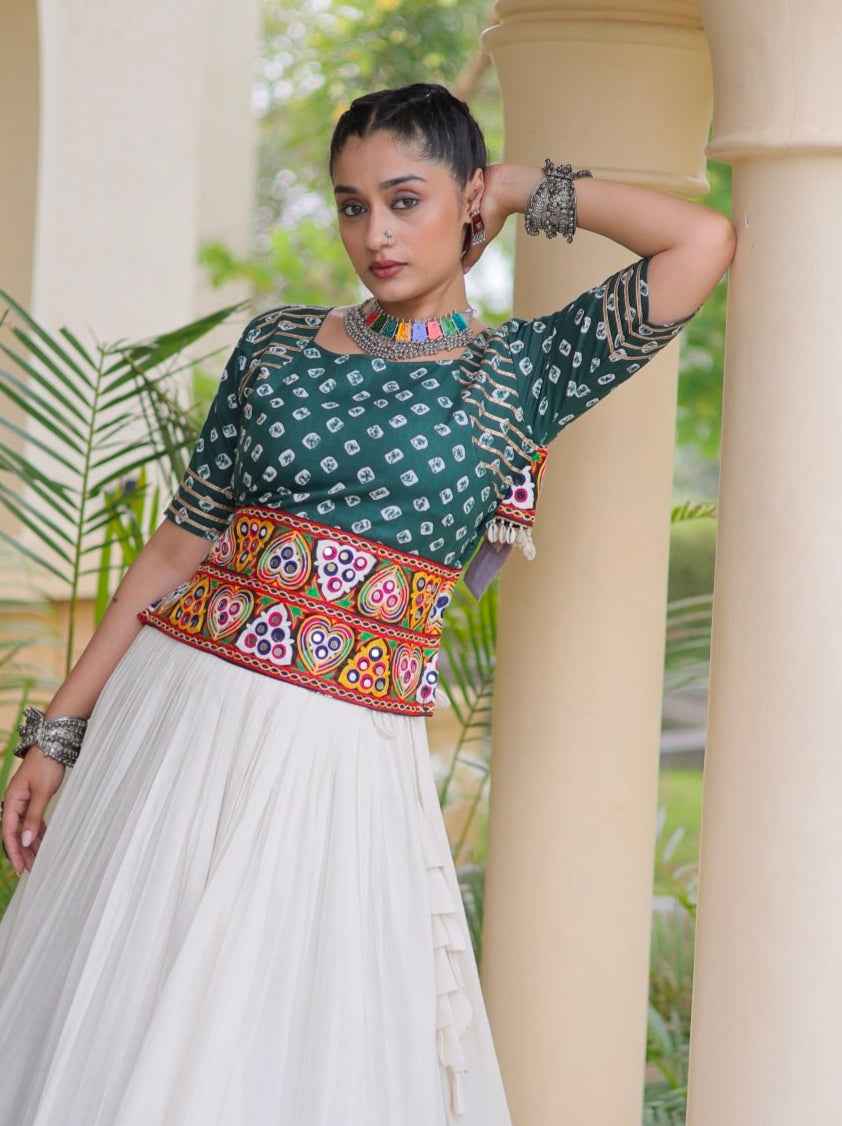 Green Pure Cora Cotton Attractive Gota Patti Work Navratri Lehenga Choli