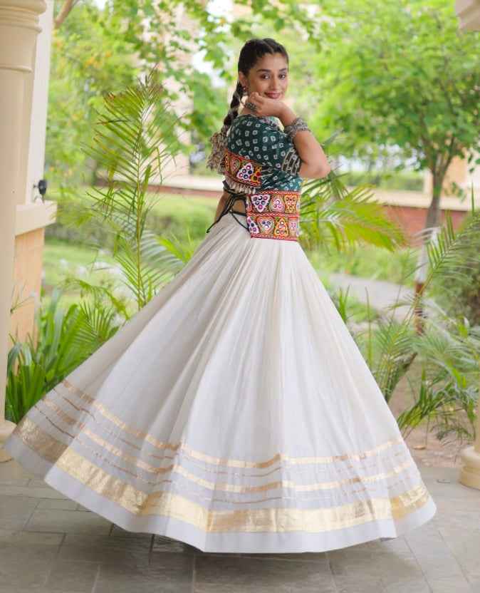 Green Pure Cora Cotton Attractive Gota Patti Work Navratri Lehenga Choli