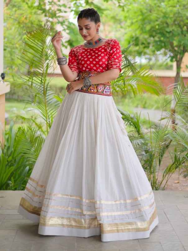 Orange Pure Cora Cotton Attractive Gota Patti Work Navratri Lehenga Choli