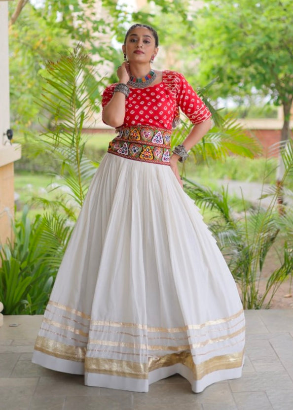Orange Pure Cora Cotton Attractive Gota Patti Work Navratri Lehenga Choli
