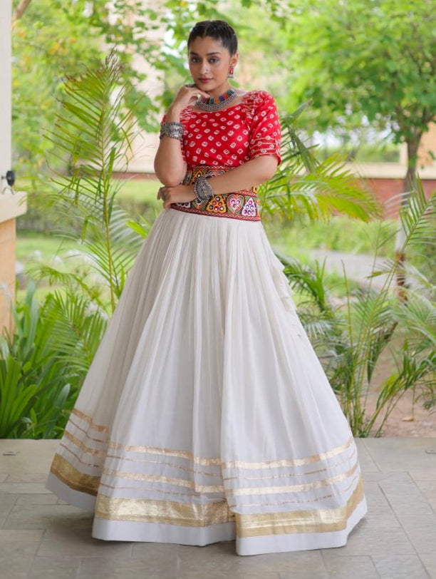 Orange Pure Cora Cotton Attractive Gota Patti Work Navratri Lehenga Choli