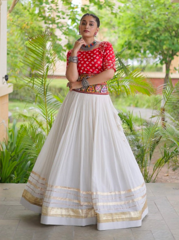 Orange Pure Cora Cotton Attractive Gota Patti Work Navratri Lehenga Choli