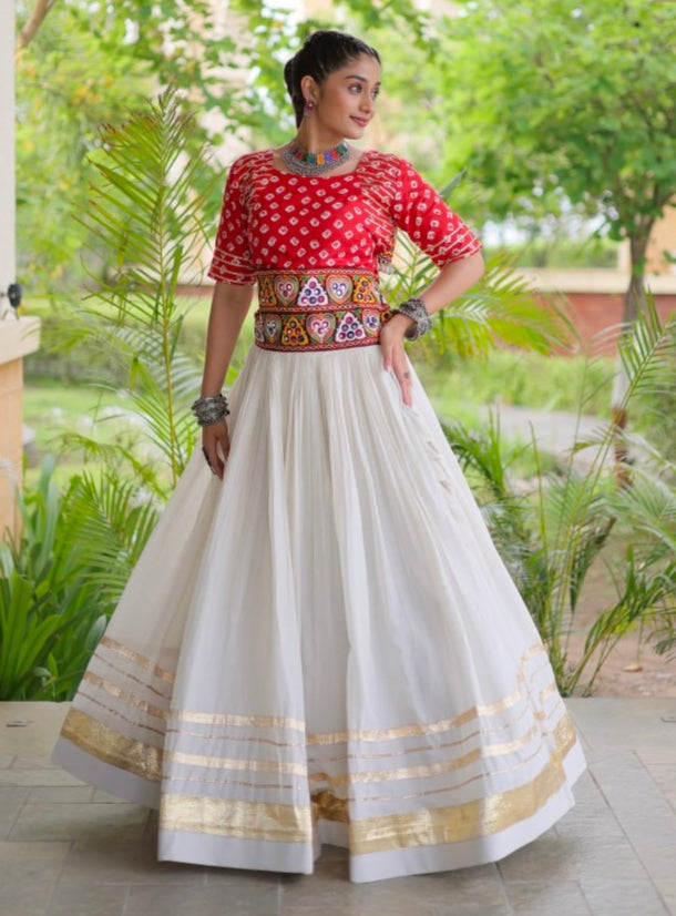 Orange Pure Cora Cotton Attractive Gota Patti Work Navratri Lehenga Choli