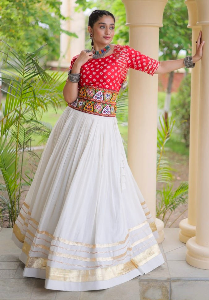 Orange Pure Cora Cotton Attractive Gota Patti Work Navratri Lehenga Choli