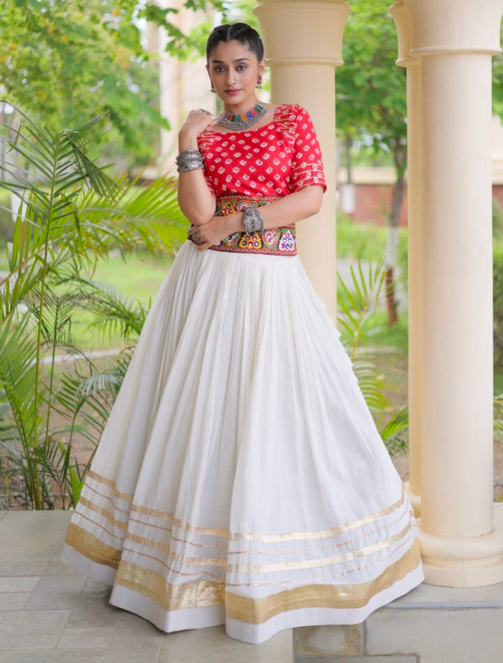 Orange Pure Cora Cotton Attractive Gota Patti Work Navratri Lehenga Choli