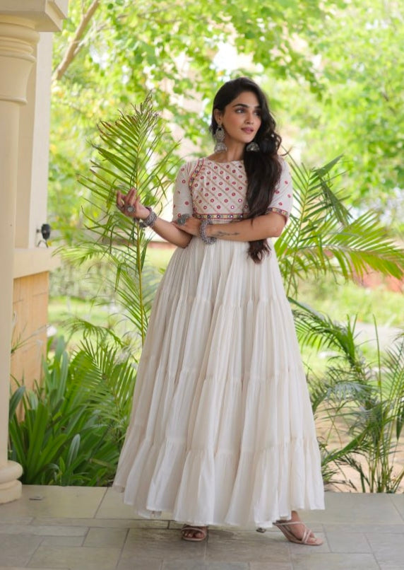 White Pure Kora Cotton Multi Thread Gotta Patti Mirror Work Navratri Lehenga Choli