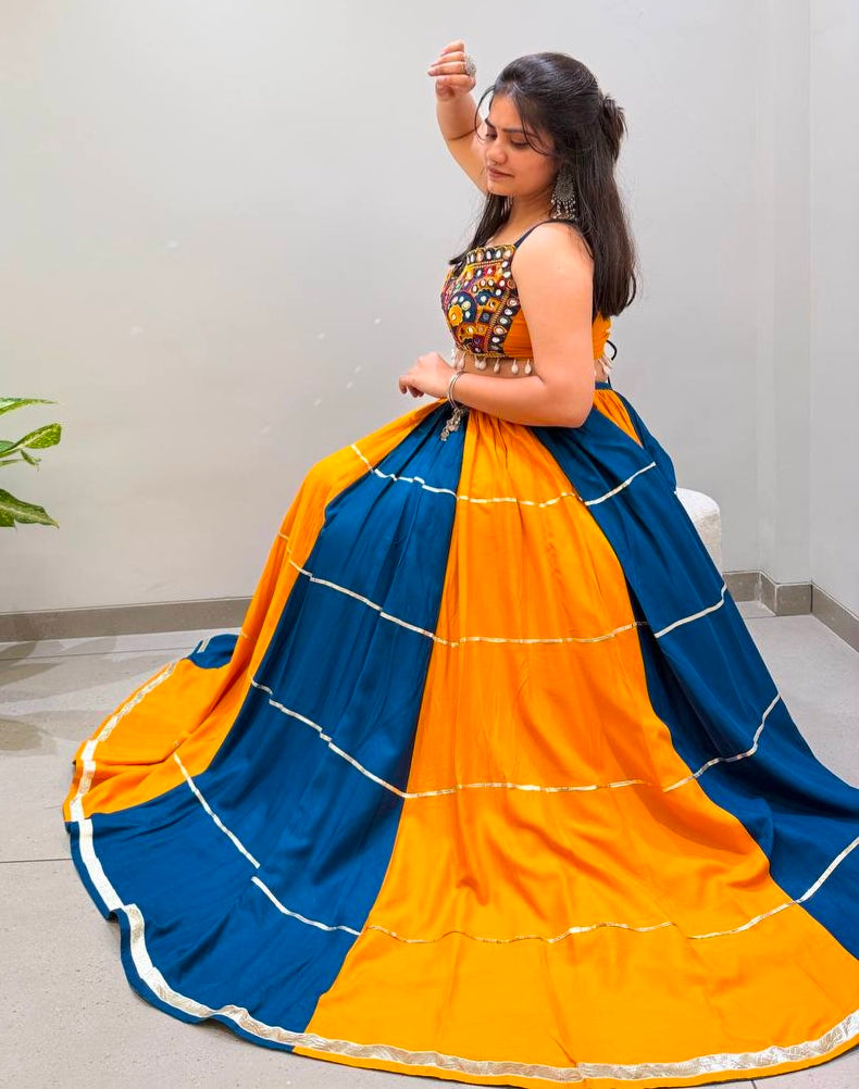 Multi Pure Reyon Cotton Multi Thread Real Mirror Work Navratri Lehenga Choli