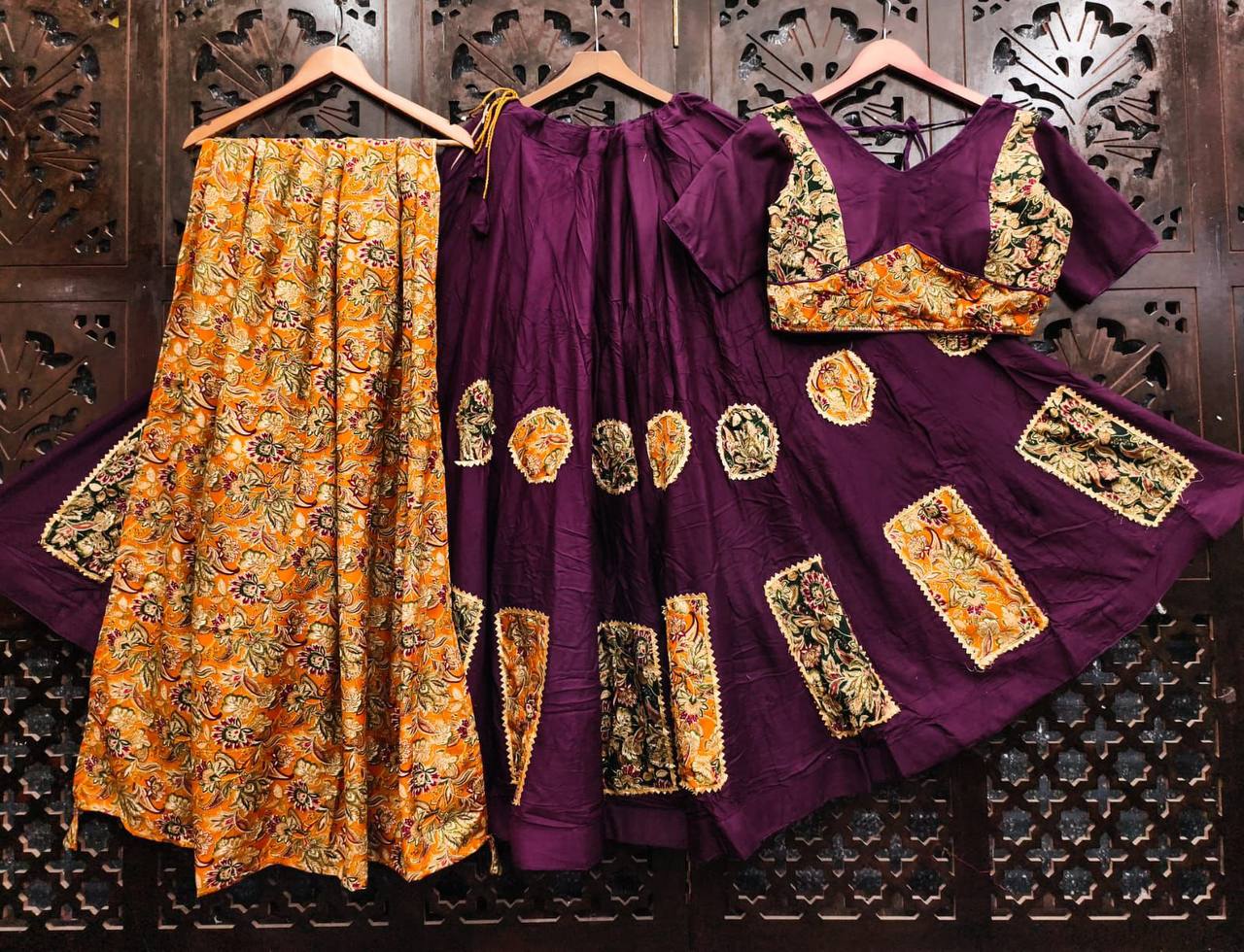Wine Pure Rayon Cotton Multi Print Patch Work Navratri Lehenga Choli