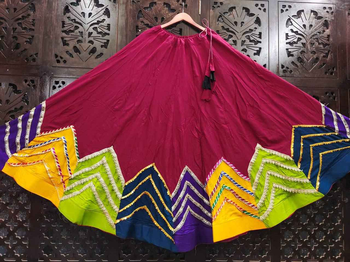 Red Pure Rayon Cotton Multi Print Patch Work Navratri Lehenga Choli