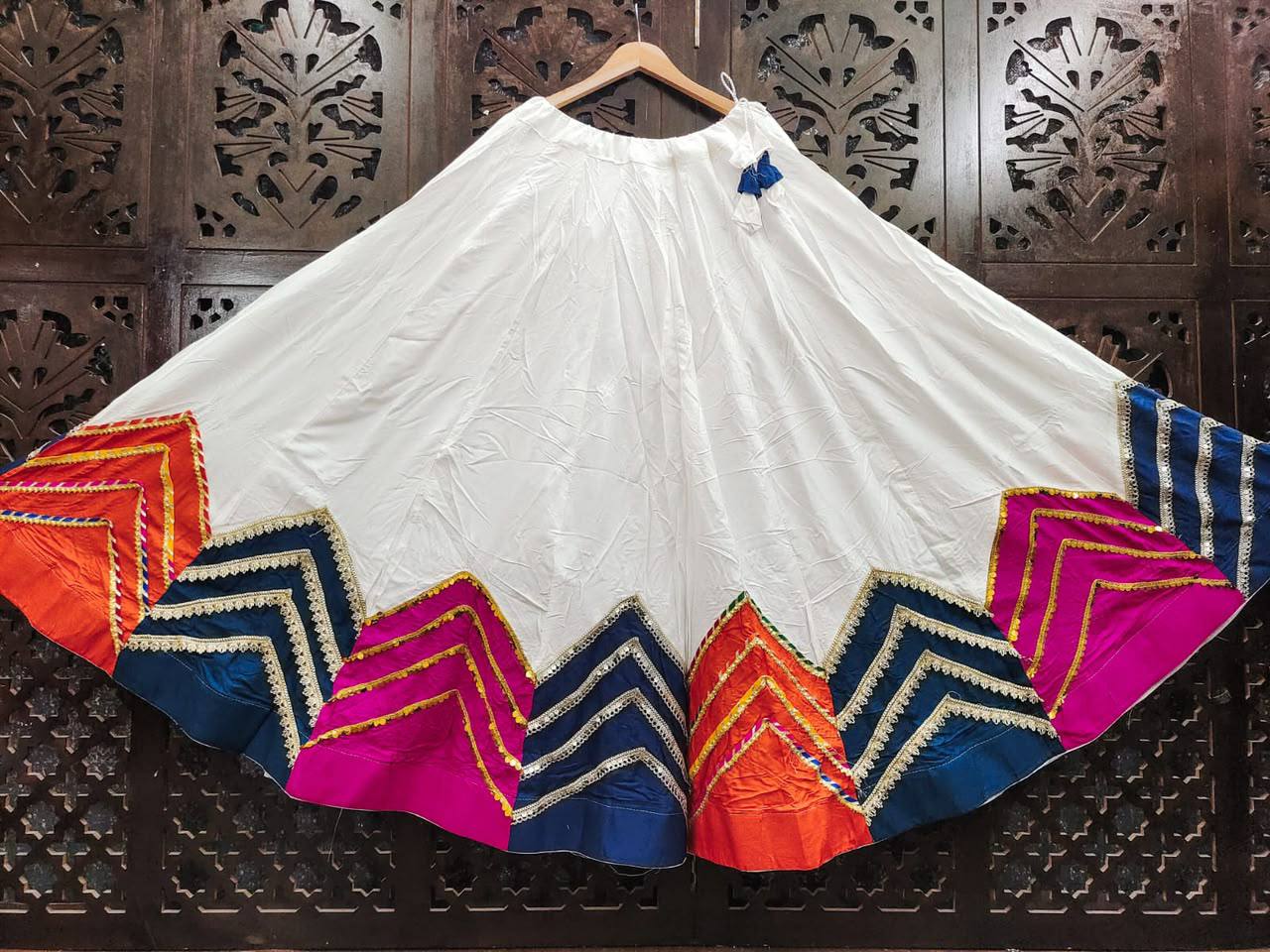 White Pure Rayon Cotton Multi Print Patch Work Navratri Lehenga Choli